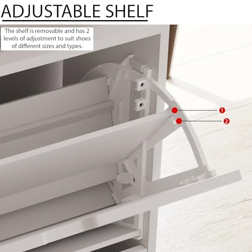Miniatura 6 de Vida Designs Zapatero Con 2 Cajones, Ahorro De Espacio, Con 2 Cajones Abatibles, Mueble Para Pasillo Y Sala De Estar, 100 Certificado Fsc Blanco