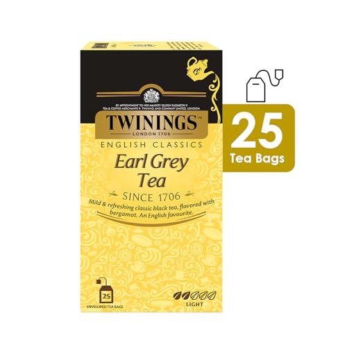Image of Twinings Earl Grey Tea,25 Teabags,Premium Black Tea,English Classic Range,Light Strength,Mild&Refreshing Flavour,Pack Of 25, 50 Grams