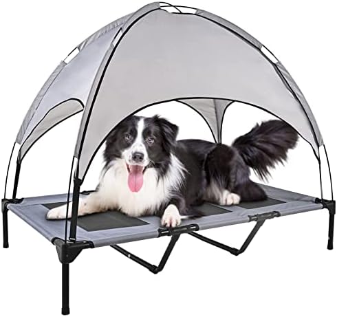 Midrising Elevated Dog Bed with Canopy,Outdoor Dog Bed with Removable Canopy,Portable Raised Pet Cot for Camping or Beach,Extra Carrying Bag(XL50 x31 x43,Grey)
