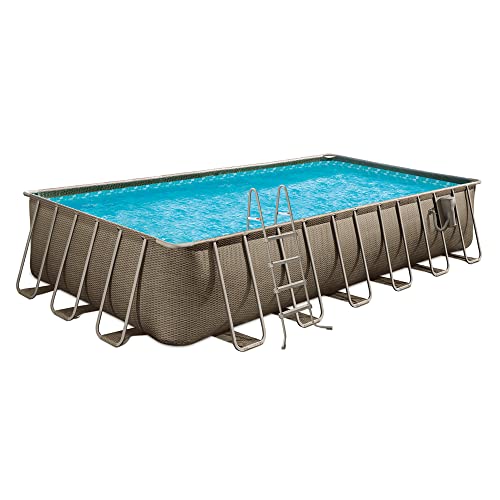 Funsicle 24 Foot x 12 Foot x 52 Inch Oasis Designer Rectangular Frame Outdoor Above Ground Swimming Pool with Accessories and Maintenance Kit, Brown -  P4N2412LB