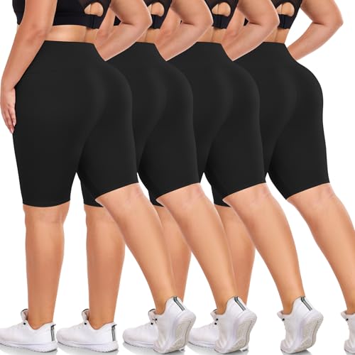we fleece 4 Pack Women's Plus Size Biker Shorts 8''- High Waisted Tummy Control Yoga Gym Workout Spandex Athletic Shorts