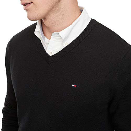 Tommy Hilfiger Men's Cotton V Neck Sweater, Black2