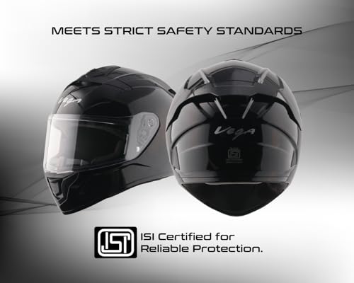 Image of Vega VF 10 Turbo Solid Full Face Motorcycle Helmet with Shock-Absorbing Liner, Lightweight Build, Aerodynamic Fit, Ventilated Interior, Comfortable Fit, and Trendy Black Finish Black L
