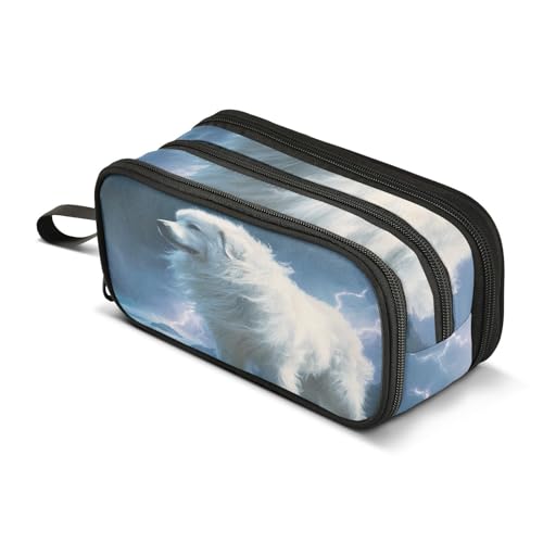 Image of Great Pyrenees Dog Pencil Case Box Boys Girls Large Pencil Pouch Zipper Compartments Big Capacity Stationery Pen Bag Organizer for Kids Teens Adults School Office