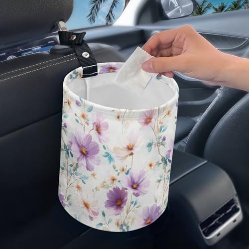 Image of Retro Floral Car Garbage Can Mini Car Trash Bin Car Organizer Car Storage Bag Waterproof Portable Men Accessories Car Decor