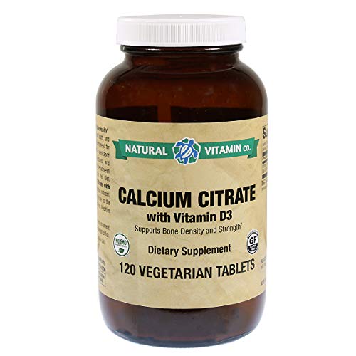 Natural Vitamin Co. - Calcium Citrate with Vitamin D3, Calcium 630 mg, Vitamin D3 400 IU, 120 Tablets, 2 Month Supply, Gluten Free, Vegetarian (120)