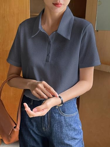 Image of Leriya Fashion Women's Summer Polo T-Shirt - Lightweight Breathable Short Sleeve Collared T-Shirt, Casual Loose Fit Everyday Top for Women