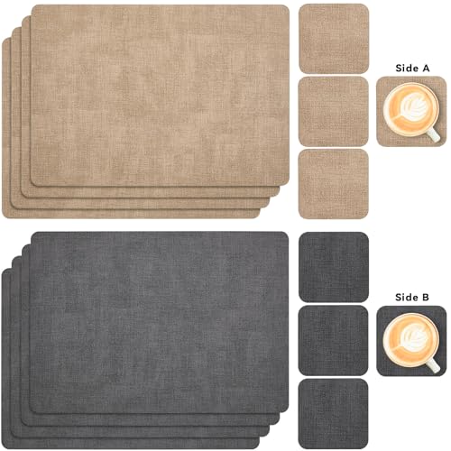 Miniatura 2 de Myir Jun Manteles Individuales Plastico, Salvamanteles Individuales Antimanchas Lavables De Cuero, Antideslizantes Ipermeable Facil De Limpiar Mantel Individual Juego De 6, Gris Beige