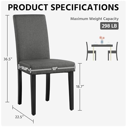 Image of Yaheetech Dining Chairs Set of 2 Fabric Upholstered Parson Kitchen Chairs with Padded Seat and Solid Wood Legs for Dining Room /Restaurant, Dark Gray