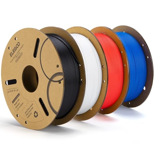 Image of ELEGOO PLA 3D Printer Filament 1.75mm Bundle 4KG, Dimensional Accuracy + /- 0.02mm, 4 Pack 1kg Cardboard Spool(2.2lbs) Fits for Most FDM 3D Printers (Black, White, Dark Blue, Red)