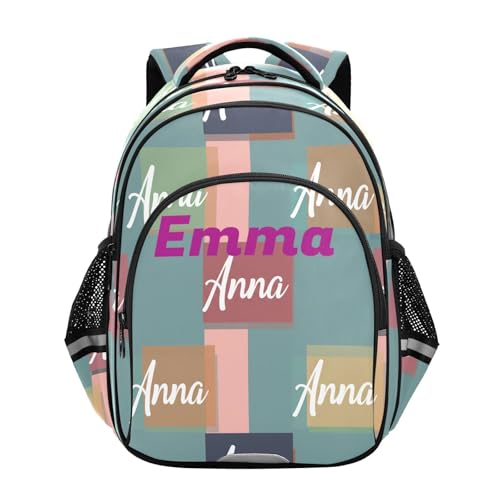RPLIFE Chic Anna Text Design - Mochila infantil de 17 pulgadas para la escuela, mochila elemental con nombre personalizado para viajes, senderismo, camping