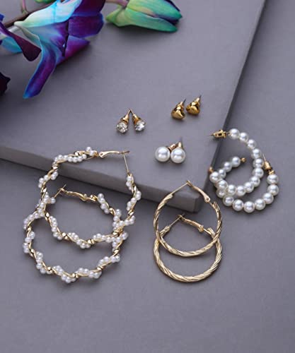 Image of ANNACREATIONS Stylish combo of pearl stud hoop earrings set for Women Girls