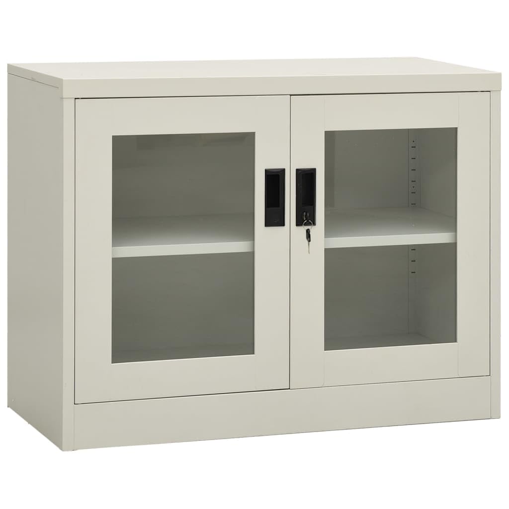Büroschrank Hellgrau 90x40x70 cm aus robustem Stahl, abschließbar, mit gehärtetem Glas, ideal für Akten und Büroorganisation, praktisches Storage Cabinet