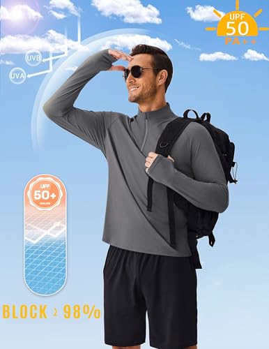 PINSPARK UV Long Sleeve Shirt for Men Quarter Zip Pullover Lightweight Rash Guard with Thumb Hole Quick Dry Workout Shirts2