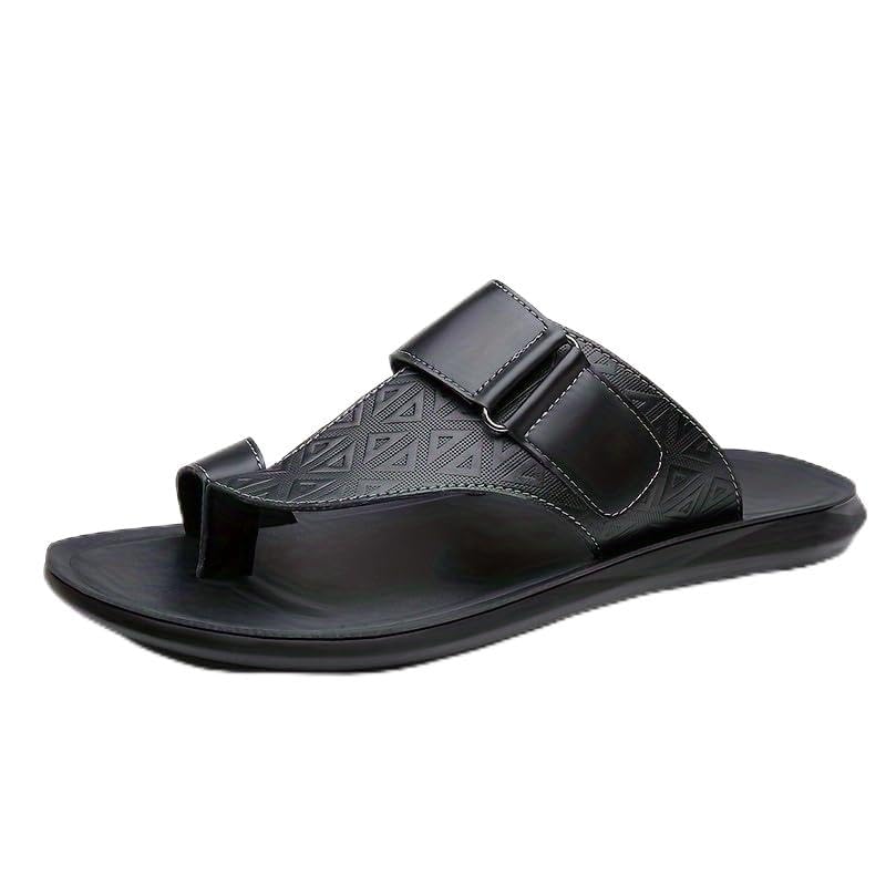 Men's Lightweight Slip-On Sandals - Anti-Slip PU Sole & Upper, Breathable Street Style Casual Summer Shoes for Outdoor Vacation & Daily Wear, Geometric Pattern Design | Durable Comfort