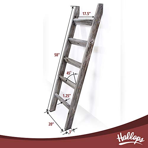 Blanket Ladder 5 ft. Premium Wood Rustic Decorative Quilt Ladder. Gray White Vintage Wooden Decor. Throw Blankets Holder Rack