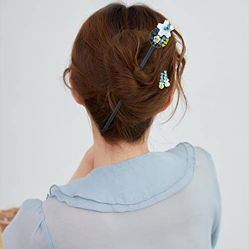 4 Pcs Japanese Chinese Hair Stick Retro Wooden Hairpin Butterfly Flower Hair Chopsticks Vintage Hanfu Pins Headdress Classic Hair Fork for Long Hair Women