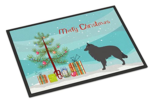 Caroline's Treasures BB8463JMAT Groenendael Belgian Shepherd Christmas Doormat 24x36 Front Door Mat Indoor Outdoor Rugs for Entryway, Non Slip Washable Low Pile, 24H X 36W
