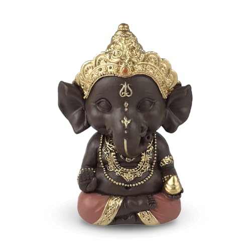Estatuilla Ganesh 3 – Decoración Zen y Feng Shui – para Crear un Ambiente Relajante y Espiritual – Idea de Regalo – Altura: 11,5 cm – Color: Verde y marrón – Zen'Light