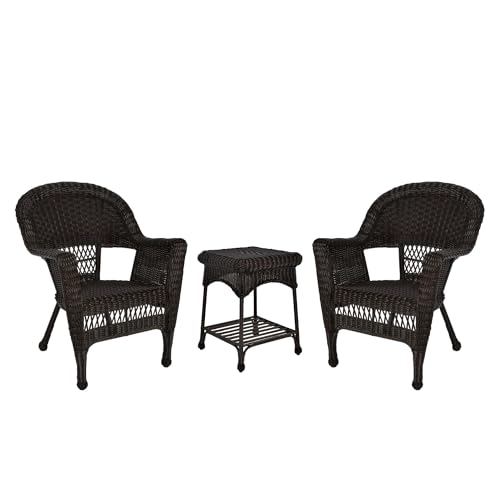 Jeco 3 Piece Wicker Chair and End Table Set without Cushion, Espresso