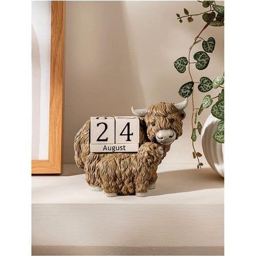 New Adorable Rustic Brown Highland Cow Family Calendar Handcrafted Resin Highland Cow with Baby Figurine, Farmhouse Animal Ornament, Cute Decorative Cow Statue for Home, Office, or Gift -D51