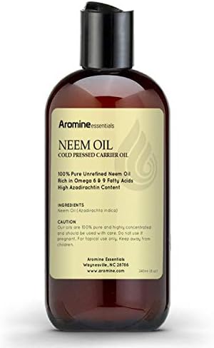 Aromine Neem Oil for Skin, Hair care and Neem Oil for Plants (8oz)