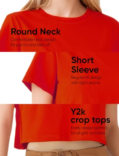 Image of Girls Cropped T-Shirt Short Sleeve Round Neck Cotton Comfy Y2k Basic Cute Dance Crop Tops Tees for Kids