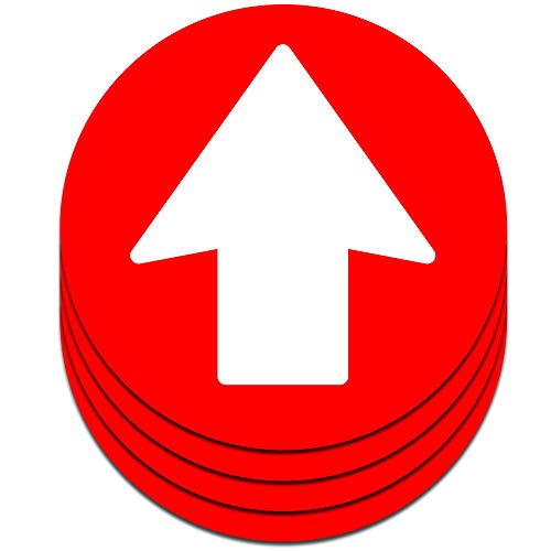 Stickers Flèches Autocollants | Ø 16,5 cm | Pack de 4 unités | Signalisation Adhésif pour Sol (Rouge)