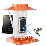 Hummingbird Feeder with Camera for Outdoors, 2K Solar Powered Smart Bird Feeder with Ant Moat & Bee Guard, Auto Capture, AI Recognition, Gift for Family & Friends(21 oz) (Orange)