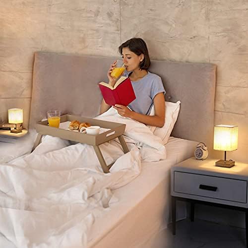 Lightess 2 Pack Bedside Nightstand Table Lamp Touch Dimmable Table Lamp 3-Way Brightness Bedroom Table Lamp for Living Room Office Hotel Cafe Restaurant (Include 2 Warm White E14 Bulbs) - Beige Square
