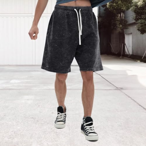 Bobeutou Mens Athletic Vintage Cotton Shorts Drawstring Summer Beach Elastic Waist Streetwear Baggy Gym Shorts with Pockets3