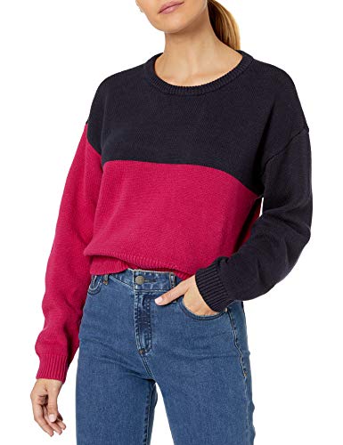 A|X Armani Exchange Women's Scoop Neck Pullover Color Blocked Sweater, Blueberry and Rossana, M