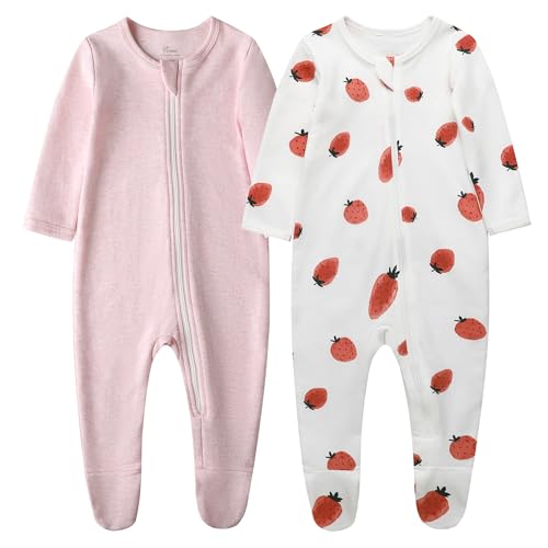Image of O2 BABY Baby Boys Girls Organic Cotton Zip-Front Sleeper Pajamas, Footed Sleep 'n Play