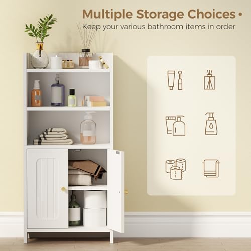 BEWISHOME Bathroom Storage Cabinet, Small Floor Cabinet, Toilet Paper Cabinets with 2 Doors and Shelves, Bathroom Organizers and Storage for Small Spaces, White 7.9" D x 14.6" W x 31" H YYG08W - Image 6