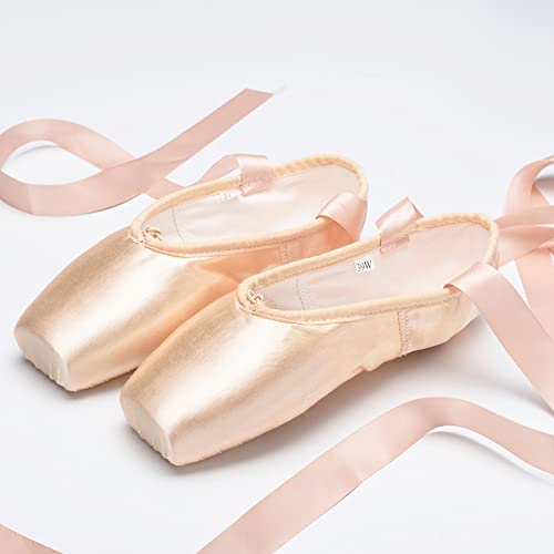 SKYSOAR Chaussures de Ballet de Pointe Rose Chaussure de Danse avec Satin Rubans de et Protège-Orteils pour Ballerines Fille Femme,Rose,36 EU – vue 2