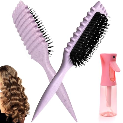 YOYEAH Cepillo Pelo Rizado Método Curly con Pulverizador Agua Pelo - Peine Definidor de Rizos para Formar, Definir Rulos y Reducir Frizz - Color Rosa, 27cm，200ml Spray Bottle