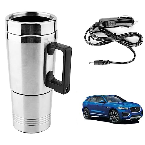 Image of Oshotto 12V Stainless Steel Car Heating Kettle /Mug, Travel Friendly electric Tea /Coffee maker Compatible with Jaguar F Pace (300ml) - Silver
