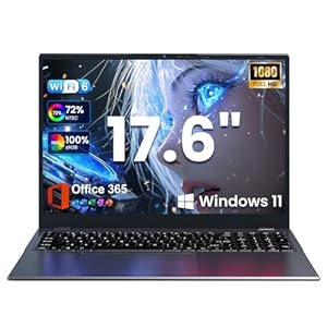 Computadora portátil para estudiantes de 17.6 pulgadas, 2025 16 GB de RAM 384 GB SSD expandible 512 GB Windows 11, procesador de cuatro núcleos, pantalla FHD de 1080P, Office 365 de 1 año