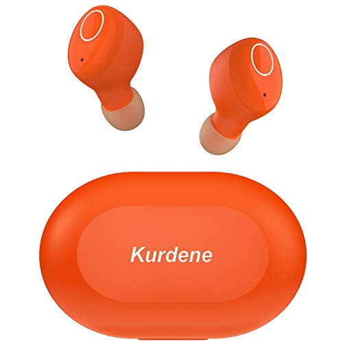 Kurdene Bluetooth Wireless Earbuds,Bluetooth Headphones with Charging Case Immersive Sounds IPX8 Waterproof Sport Mini Earphones Touch Control 24H Playtime Mic (Orange)