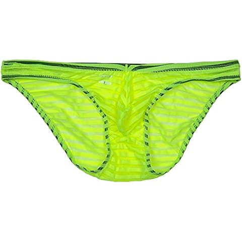 ONEFIT Men's Striped Briefs Sexy Translucent Low Waist U Convex Mini Bikini Briefs - Yellow Cover