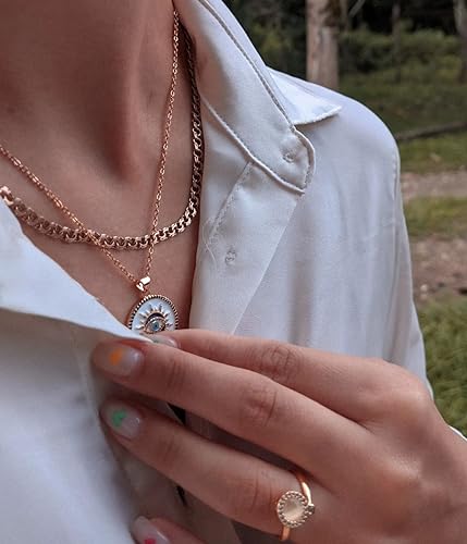 SmileBelle Evil Eye Gold Protection Necklace, Handmade Evil Eye Jewelry for Women, Ojo Turco Pendant Luck Amulet, Third Nazar Necklace Birthday Gift for Her3