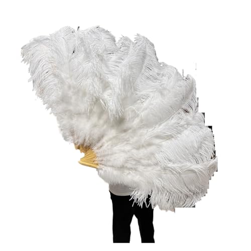 MBSJSLPDH Ostrich Feather Fan 100CM 130CM Big Folding Hand Fan for Carnival Belly Dance and Stage Performance Props(White 100cm 1Pair(Two))