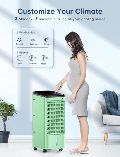 Image of Swamp Cooler Air Conditioner, 3-IN-1 Evaporative Air Cooler w / 4 Modes & 3 Speeds, 12H Timer & Remote & Dual Water Tank, 65 Oscillating Air Conditioner Portable for Room Bedroom Home