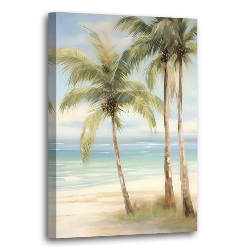 LURENCZH Tropical Beach Canvas Wall Art Seaside Palm Tree Picture Wall Decor Ocean Scenery Painting...