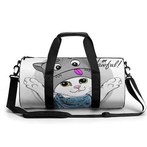 Chat blanc sac de sport gym compact 45x23x23cm