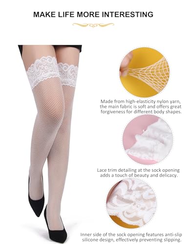 Image of ohyeah Garter Belt and Thigh Highs Set with Thong Women Garter Lingerie Set | White Garter Stockings,High Waist Floral Lace Suspender with 6 Adjustable Metal Clips, Night Club Bedroom,Plus Size Friendly