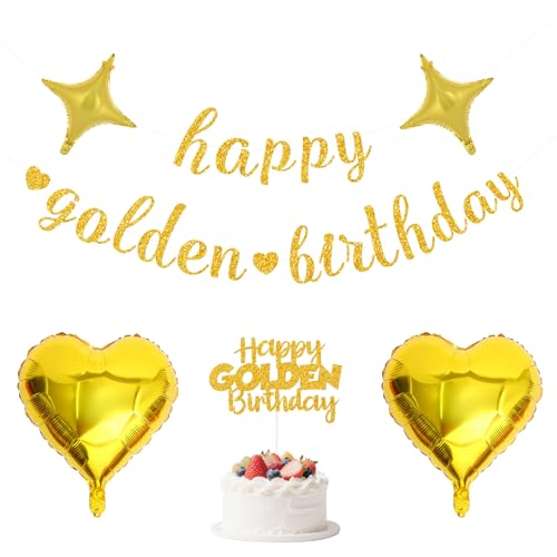 Happy Golden Birthday Decorations Include Glitter Gold Banner, Do...