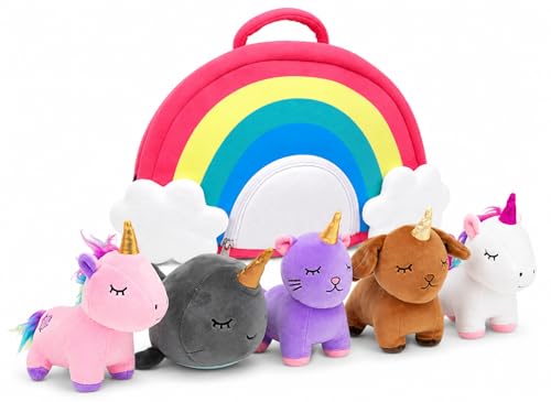 PixieCrush Unicorn Stuffed Animal Set - 5 Plush Toys for Girls with Narwhal, Puppycorn,...