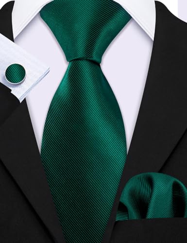 Image of Barry.Wang Plain Men Silk Ties Extra Long Satin Necktie for Wedding Business Handkerchief Cufflinks Set Solid Colors