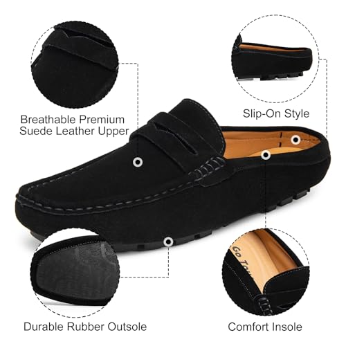 Image of Go Tour Mens Handmade Suede Leather Mules Clog Slippers Breathable Leather Slip on Shoes Casual Loafers